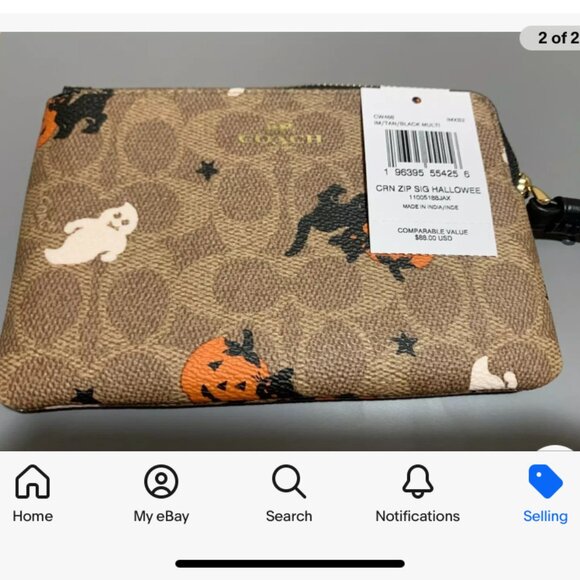 Coach Corner Zip Wristlet HALLOWEEN Print BlackCat Ghost Pumpkin PRICE FIRM - Picture 1 of 4